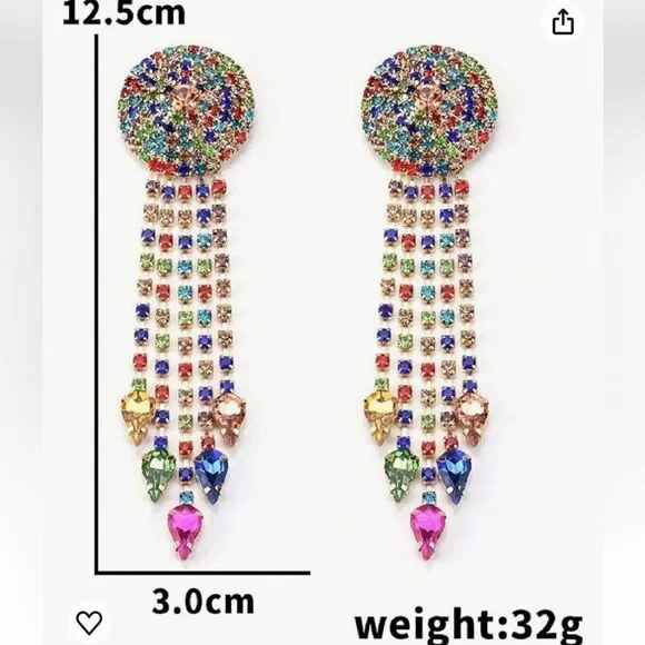 New Sphere Multi Rainbow Chandelier Dangle Arrow Fringe Sterling Silver Earrings - Picture 10 of 10